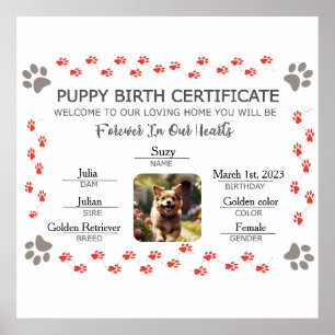 Custom Puppy Birth Certificate Poster