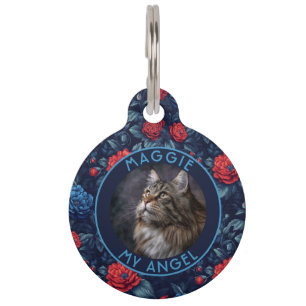 Custom Puppy Gift Rose Print Pet Tag