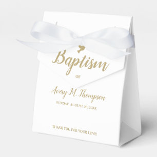 Custom Pure white gold hue dove Script Baptism Favour Box