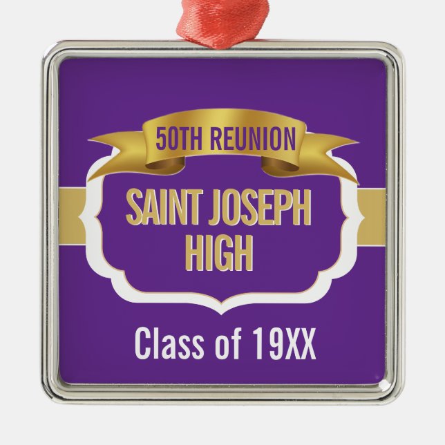Custom Purple 50th Class Reunion  Metal Tree Decoration (Front)