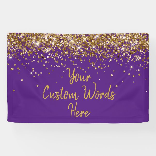 Custom Purple and Gold Birthday Party Photo Booth Banner (Horizontal)