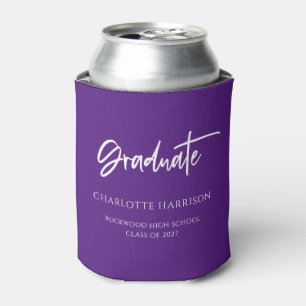 Custom Purple and White Graduation Party Can Cooler