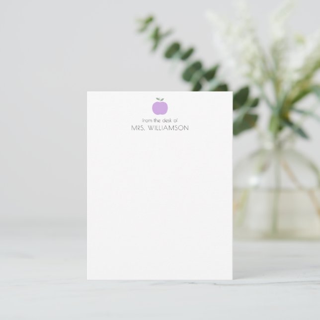 Custom Purple Apple From Desk Of Teacher Name Card (Standing Front)