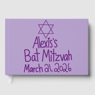 Custom Purple Bat Mitzvah  Guest Book