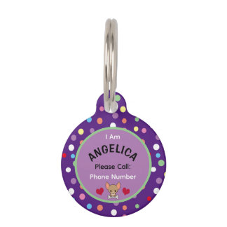 Custom Purple Black Colourful Polkadot Pattern Dog Pet Tag