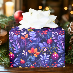 Custom Purple Botanical Christmas Wrap Wrapping Paper