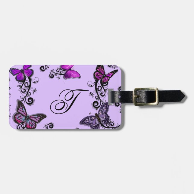 Custom Purple Butterflies Luggage Tag (Front Horizontal)