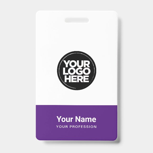 Custom Purple Company Logo Name Title Bar Code ID Badge (Front)
