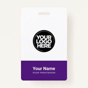 Custom Purple Company Logo Name Title Bar Code ID Badge