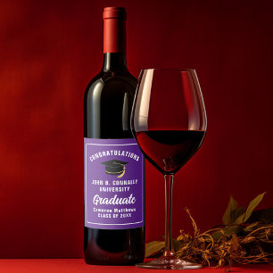 Custom Purple Congratulations Graduation Party Wine Label