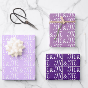 Custom purple couple Initials monogram wedding Wrapping Paper Sheet