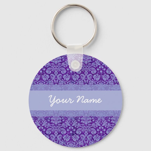 Custom Purple Damask Key Ring (Front)