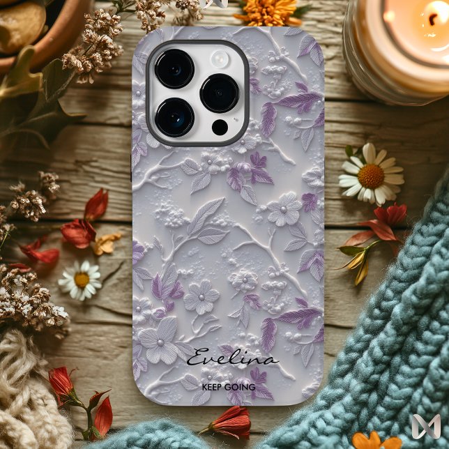 Custom Purple Embroidered Floral & Inspirational Case-Mate iPhone Case (Creator Uploaded)