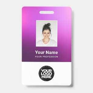 Custom Purple Employee Photo, Bar Code, Logo, Name ID Badge