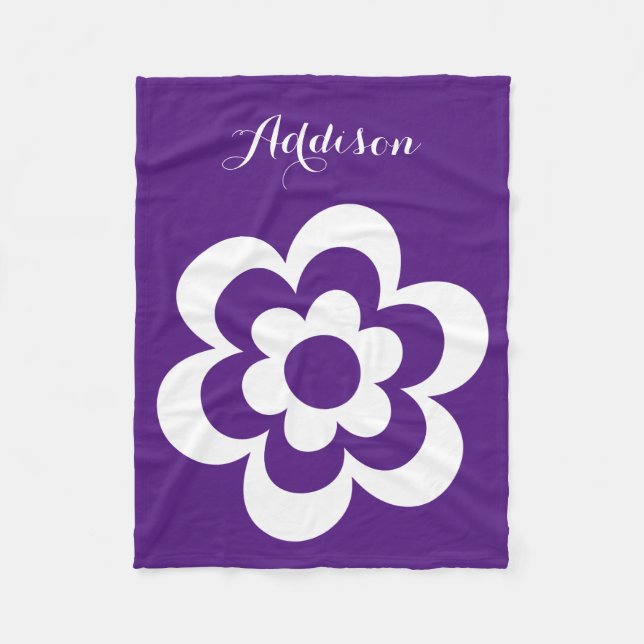 Custom Purple Fleece Blankets With White Flower (Front)