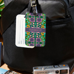 Custom Purple Floral Pattern Name Fun Inspirivity Luggage Tag