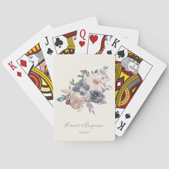 Custom Purple Floral Watercolor Wedding Favour Playing Cards (Back)