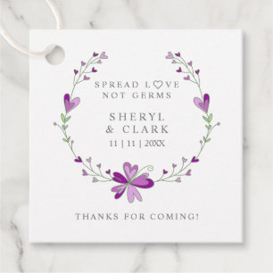 Custom Purple Floral Wreath Wedding Sanitizer Gel Favour Tags