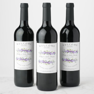 Custom Purple Flower Wedding Garland Wine Label