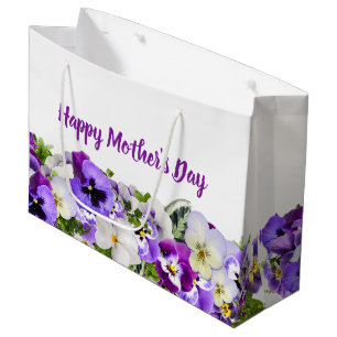 Custom Purple Flowers Happy Mother's Day Large Gift Bag
