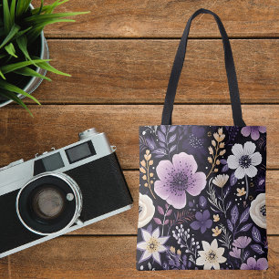 Custom Purple Flowers Tote Bag for Her, Mum, Women