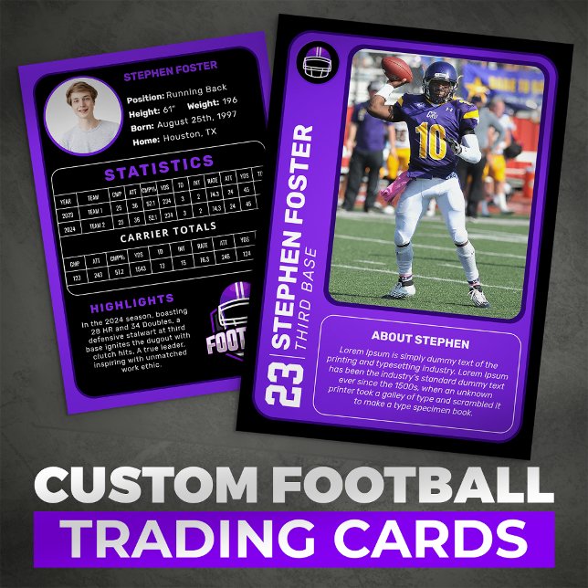 Custom Purple Football Trading Card Photo Stats (Creator Uploaded)