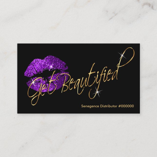 Custom - Purple Glitter and Gold Lips Business Card (Front)
