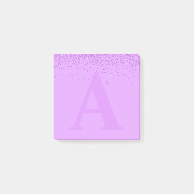 Custom Purple Glitter Monogram Post-it® Notes (Front)