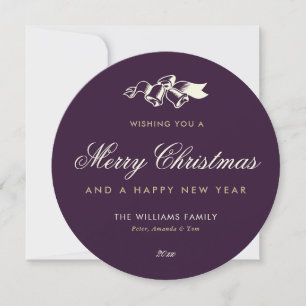 Custom Purple Gold Merry Christmas Holiday Card