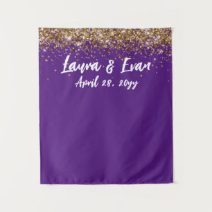 Custom Purple Gold White Wedding Photo Booth Prop Tapestry