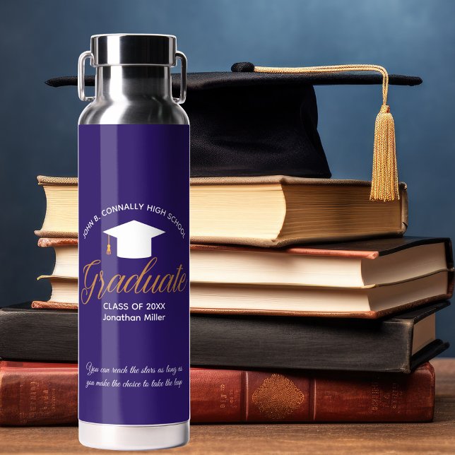 Custom Purple Graduate Class of 2025 Graduation Water Bottle (Creator Uploaded)