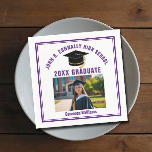 Custom Purple Graduate Photo 2026 Graduation Party Napkin