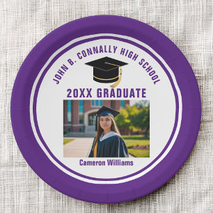 Custom Purple Graduate Photo 2026 Graduation Party Paper Plate