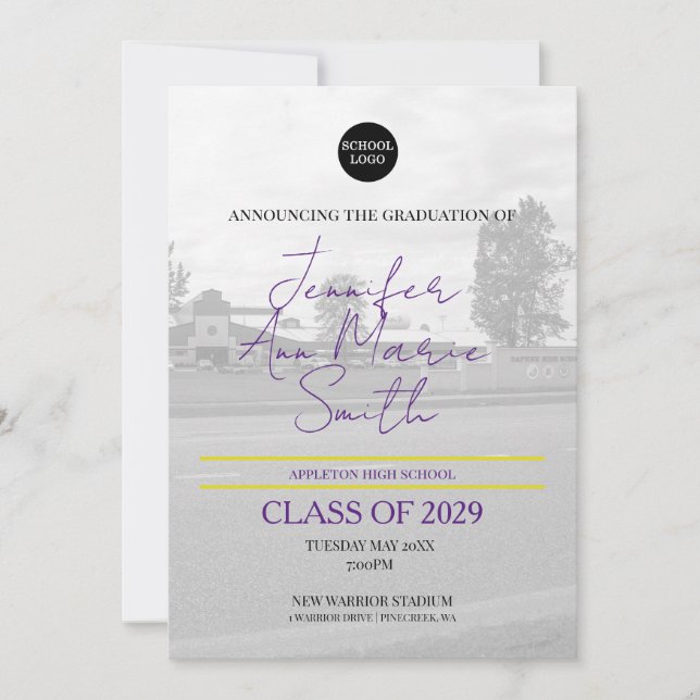 Custom Purple Graduation with Back Photo Invitation (Front)