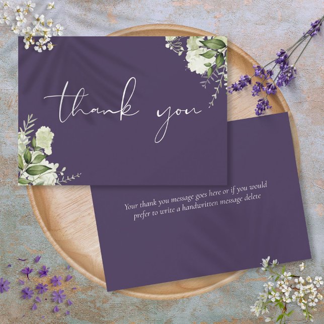 Custom Purple Greenery Elegant Script Thank You Card (Custom Purple Greenery Elegant Script Thank You Card)