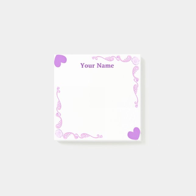 Custom Purple Heart Filigree Post-it Notes (Front)