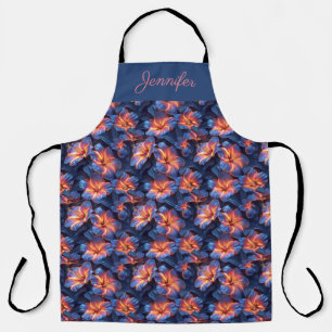 Custom Purple Hibiscus Print Apron with Flowers