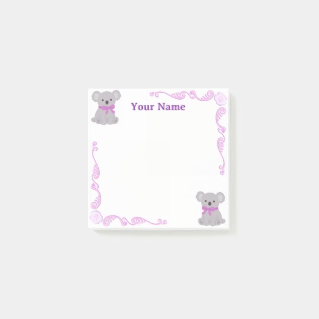 Custom Purple Koala Filigree Post-it Notes (Front)