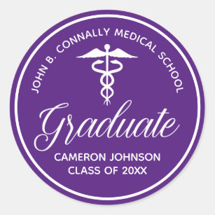Custom Purple Medical School Graduation Party Classic Round Sticker