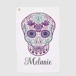 Custom Purple pastel goth Sugar Skull Golf Towel