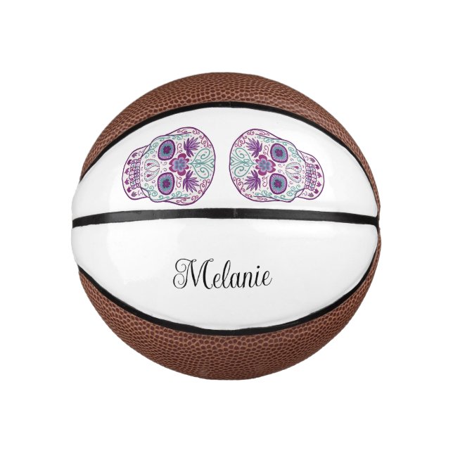 Custom Purple pastel goth Sugar Skull Mini Basketball (Front)