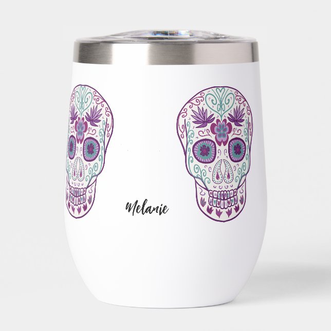 Custom Purple pastel goth Sugar Skull Water Bottle (Front)