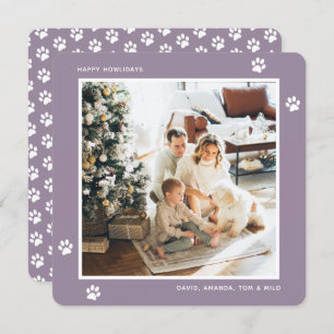 Custom Purple Paw Photo Happy Howlidays Cards