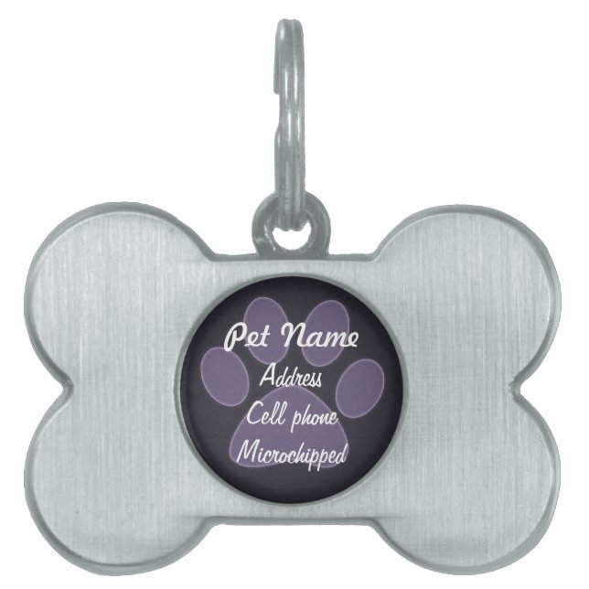 Custom Purple Paw Print Pet Tag (Front)