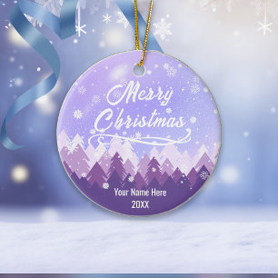 Custom Purple Peaceful Snow Forest Merry Christmas Ornament