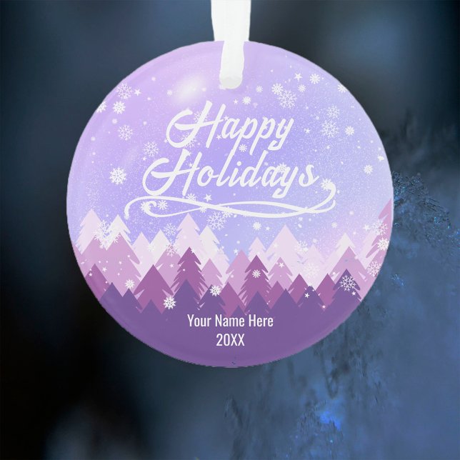 Custom Purple Peaceful Snow Forest Merry Christmas Ornament (Creator Uploaded)