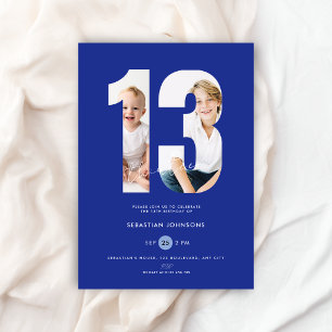 Custom Purple Photo Boys Number 13th Birthday Invitation