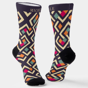 Custom Purple Pink Green Orange Geometric Pattern Socks