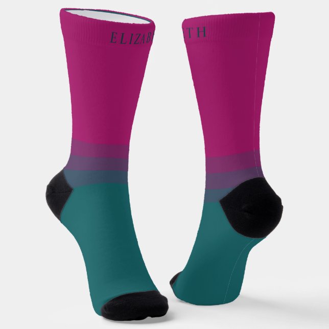 Custom Purple Pink Teal Green Colour Block Socks (Angled)