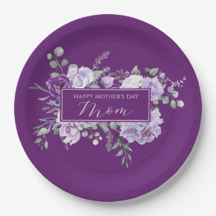 Custom Purple Roses Mothers Day Paper Plate